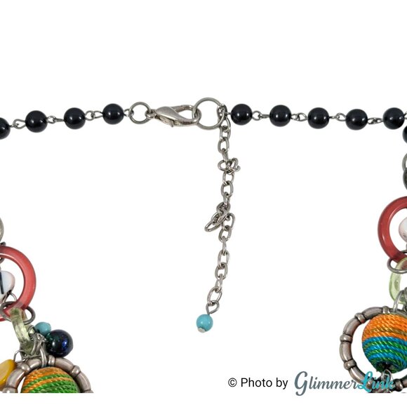 Colorful Mixed Media Heart Pendant Statement Necklace Boho Artsy - Picture 9 of 12